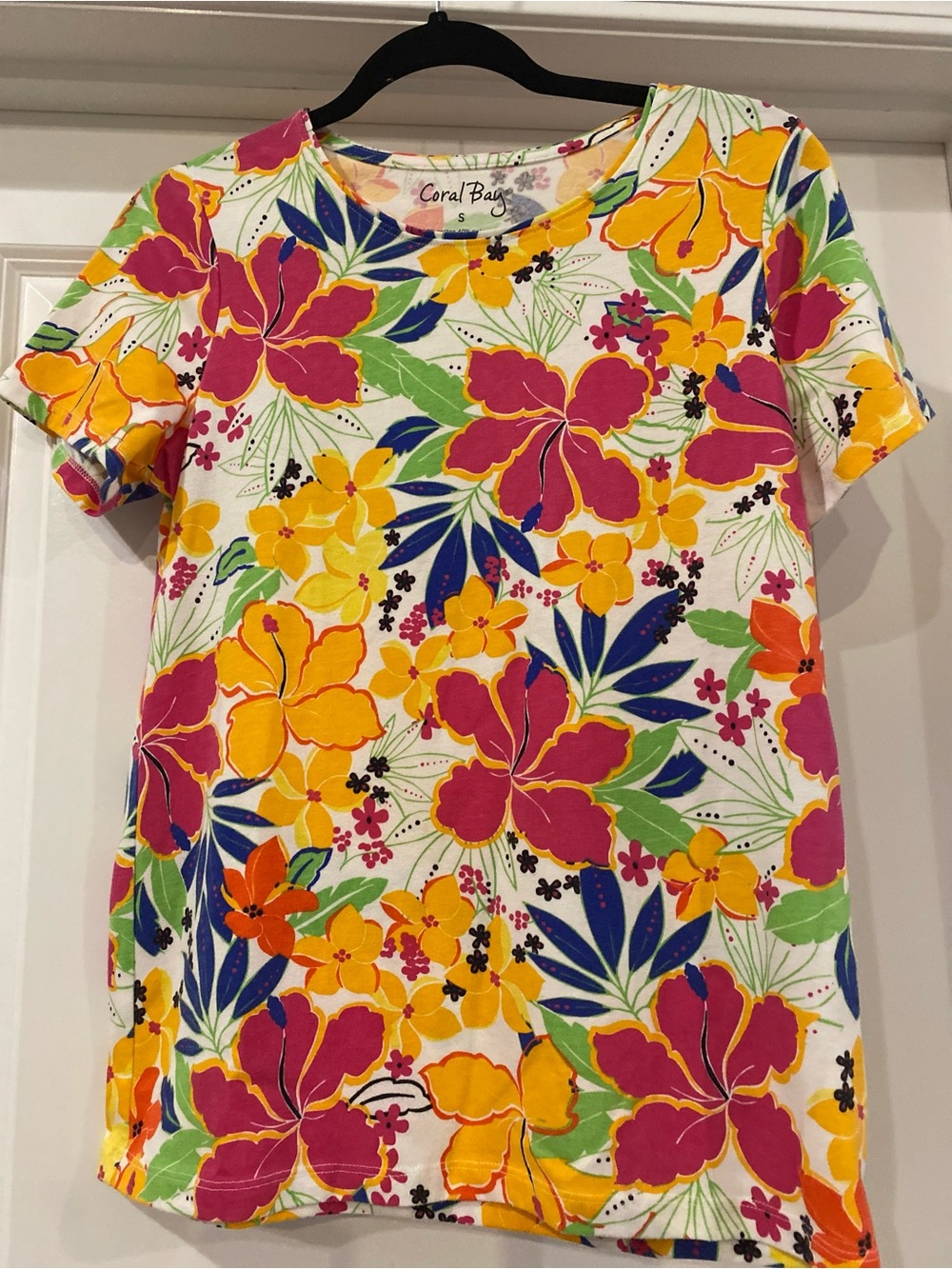 Coral Bay Multicolor Tropical Floral Tee - Pink, Yellow, Green, Blue